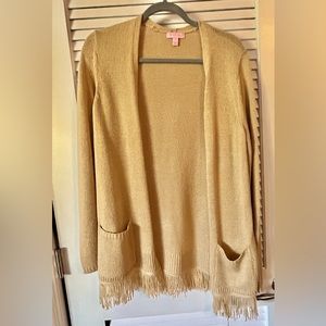 Lilly Pulitzer Gold Metallic Tatum Fringe Cardigan Sweater Medium NWOT Gorgeous
